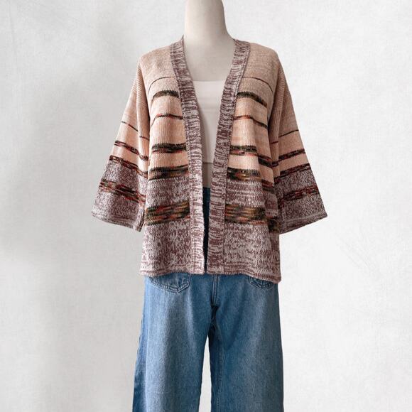 Vtg 70s Boho Cardigan Kimono Sweater Cobincore Southwestern Indie Tribal Cottage - Picture 1 of 6